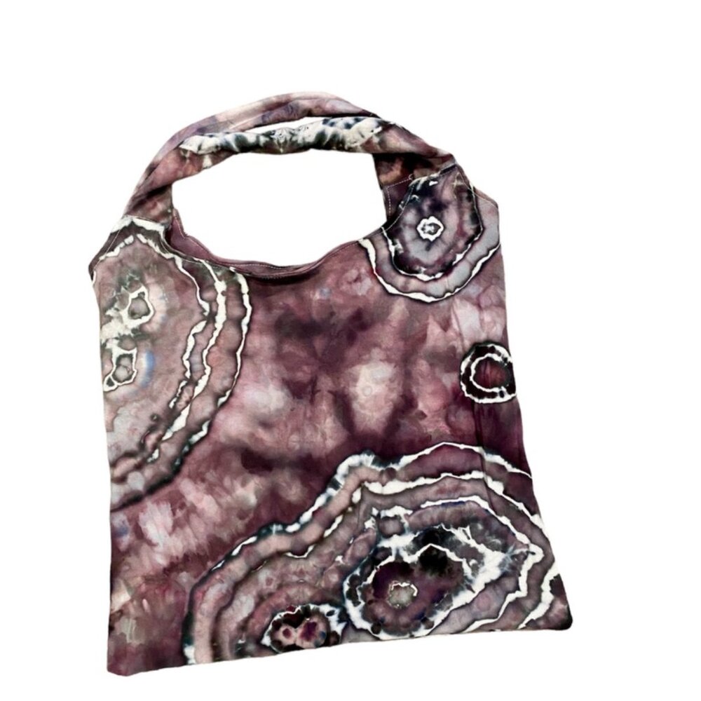 Purple Geode Upcycled t-shirt market bag tie-dye bohemian boho